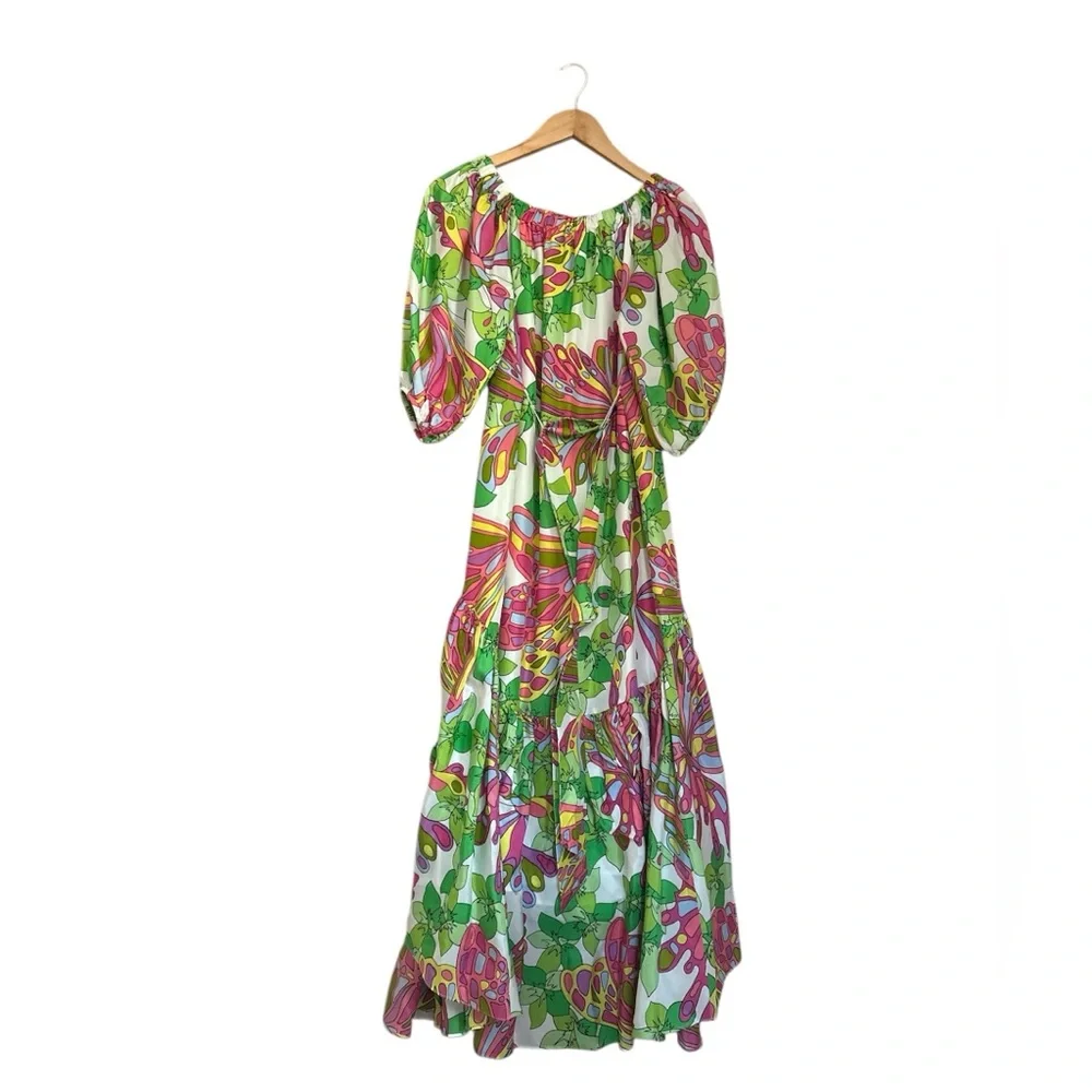 Trina Turk Off the Shoulder HighLow Floral Vibrant Multicolor Silk Dress Size S - Picture 3 of 14